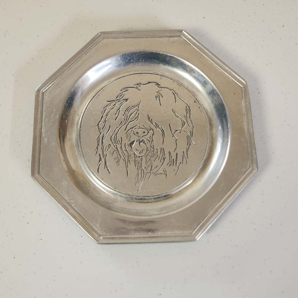 Vintage RWP Wilton-Columbia USA 7” Plate Shaggy Sheep Dog Pewter Collectible